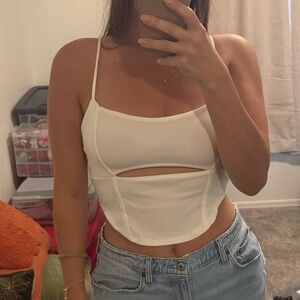 Fashion Nova White ribbed corset tank Top